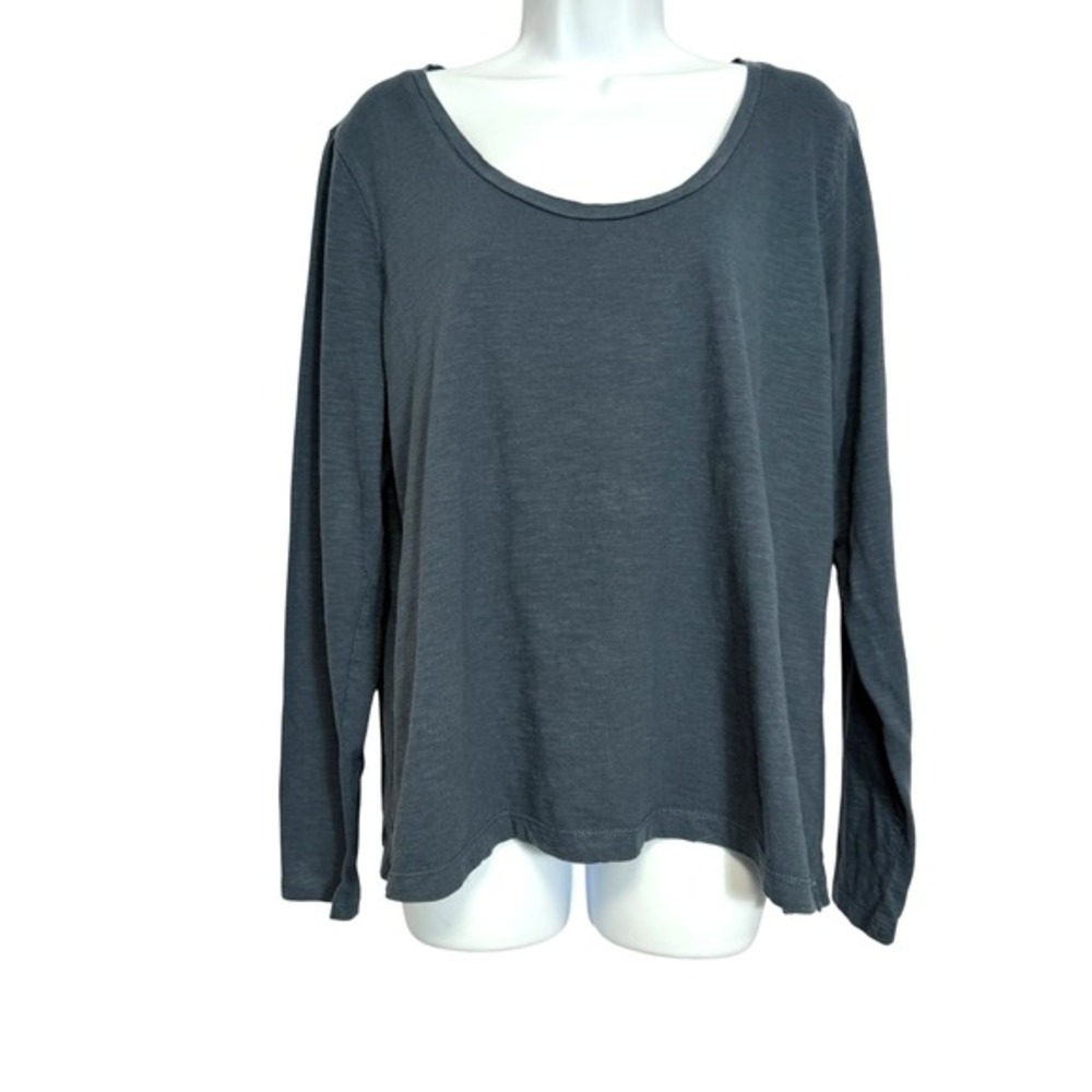FATFACE‎ Organic Cotton Long Sleeve Tee Womens L Blue Round Neck Casual Shirt